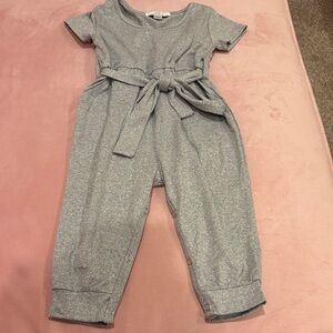 Gray baby girl, one piece jumpsuit with belt. 9-12 months